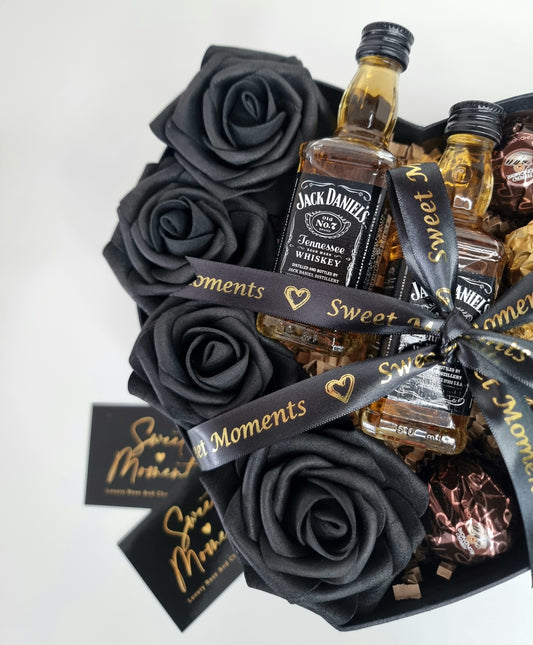 Luxury Black Rose and JD Ferrero Rondnoir Dark Chocolate Hamper Gift Box