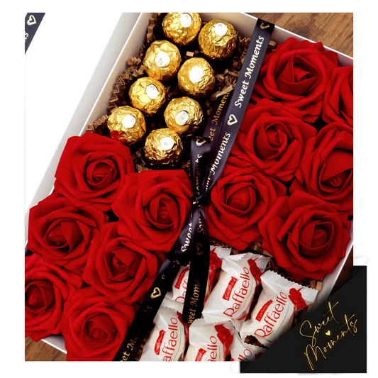 Luxury Red Roses Chocolate Gift Box Ferrero Rocher and Rafaello Hamper Gifts, Present For Him, Her, Personalised Gifts, Anniversary Birthday