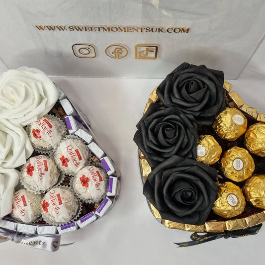 Luxury Black White Rose Merci Chocolate Milkinis Ferrero Rocher Rafaello Hamper Gift Heart Hat Box