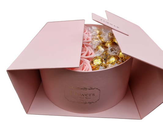 Luxury Pink Rose Lindor White Chocolate Surprise Gift Hat Box With Magnetic Lid