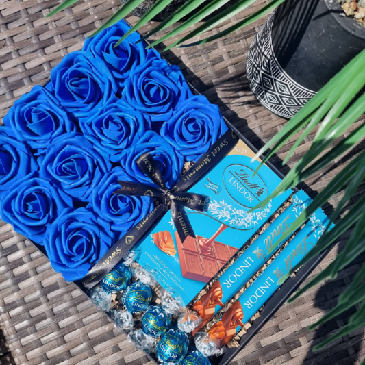 Luxury Blue Rose Chocolate Lindor Box For Birthday Gift Box , For Him, For Her, For Women, For Man, For Father, Christmas Secret Santa