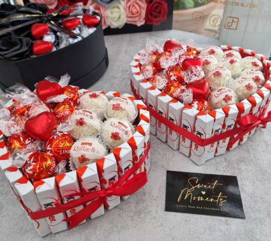 Luxury Kinder Chocolate Raffaello Lindor Truffles Hamper Heart Hat Box And Heart Caramel Chocolate Selection Gift Box, Kinder Cake Box