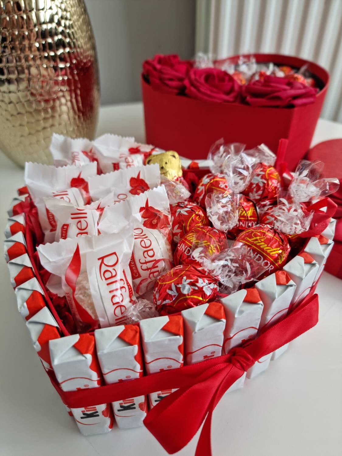 Luxury Kinder Chocolate Heart Gift Box Hamper, Lindor ,Rafaello, Valen