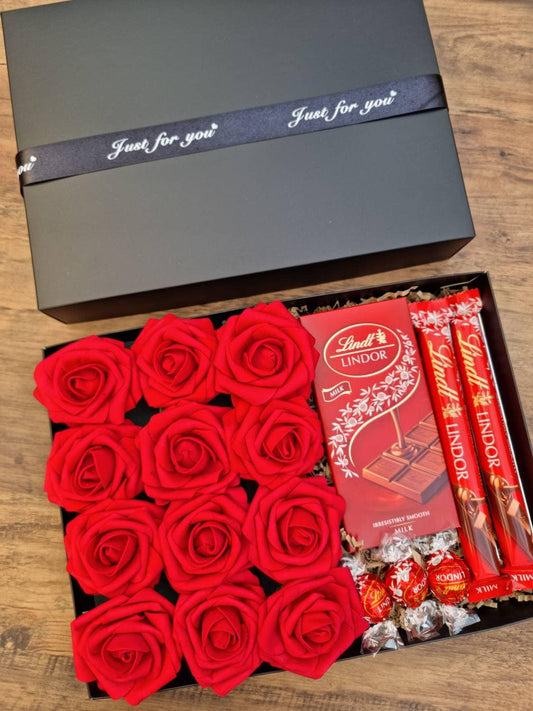 Luxury Red Rose Lindor Chocolate Gift Box For Her, For Him, For Women, Valentine's Day Present, Christmas Secret Santa Gift Ideas Boxes