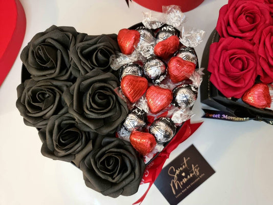 Luxury Black Rose Lindor Dark Chocolate Heart Box Gift, Valentine's Day, Birthday, Mother's Day, For Her, For Him, For Women,For Man Present
